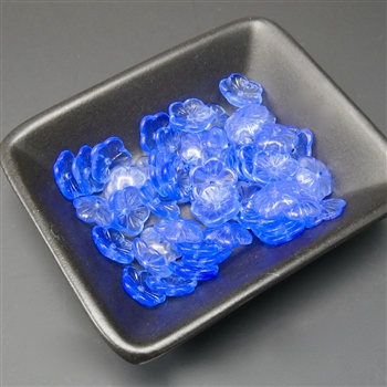 12mm center drilled antique German glass flower beads, blue, approximately 45 beads