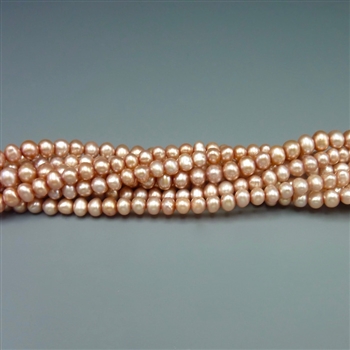 3mm round blush rose fresh water pearls, one 16" strand