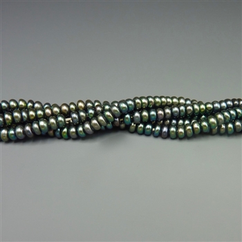 2x4mm button forest green fresh water pearls, one 16" strand