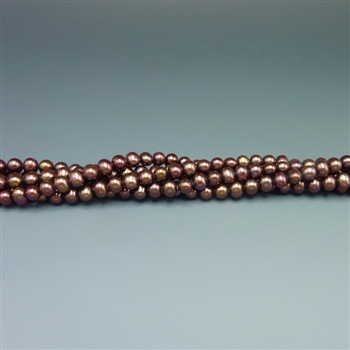 4.5mm round chocolate brown fresh water pearls, one 16" strand