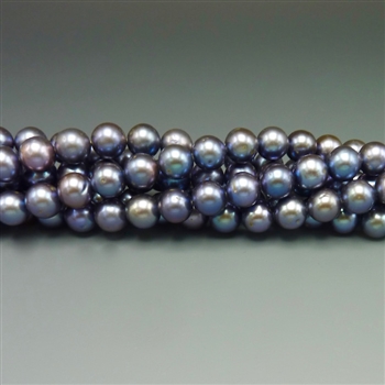 8mm round purply-blue fresh water pearls, one 16" strand