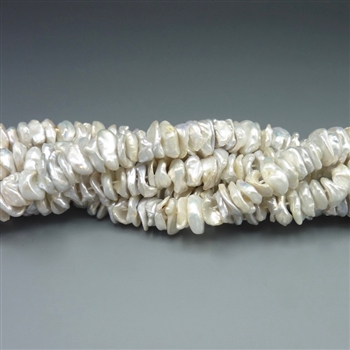 9-10mm keshi natural silver fresh water pearls, one 16" strand