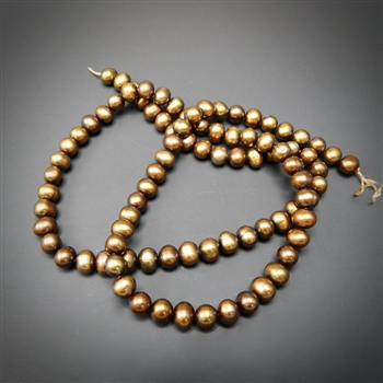 4-5mm chocolate colored round fresh water pearls, one 15 inch strand