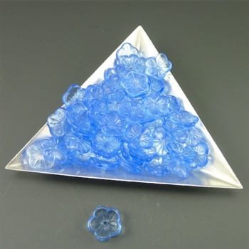 Pressed German Glass Flower beads, 11mm centerdrilled, blue, 50 pieces