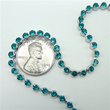 Swarovski Cup Chain, 24pp, blue zircon rhodium, 12 inches