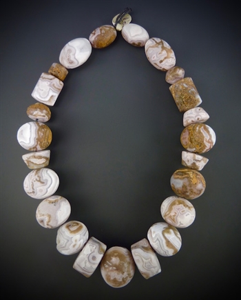 Strand of Large Matted Luna Agate Beads