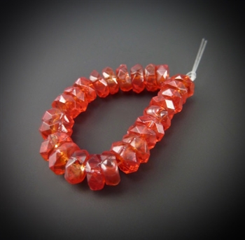 Antique Red Glass Facetted Rondelle Beads
