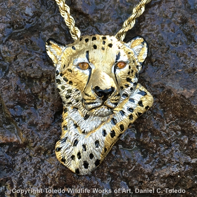 Cheetah Pendant "Shirley's Cheetah" by wildlife artist Daniel C. Toledo, Toledo Wildlife Works of Art