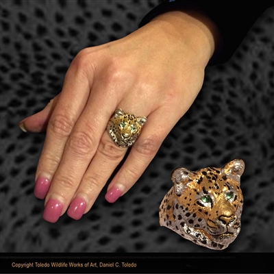 Leopard Ring "Charlene's Lady Leopard" by wildlife artist and jeweler Daniel C. Toledo, Toledo Wildlife Works of Art