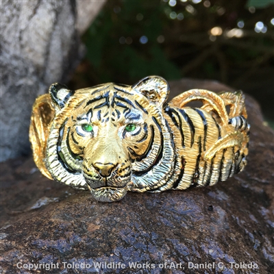 Tiger Bracelet "Cat in the Grass" by wildlife artist and jeweler Daniel C. Toledo of Toledo Wildlife Works of Art