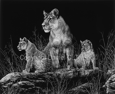 SCRATCHBOARD PRINT "MOM AND THE KIDS"