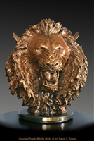 Lion bronze sculpture "The Roar of Africa" by wildlife sculptor Daniel C. Toledo, Toledo Wildlife Works of Art