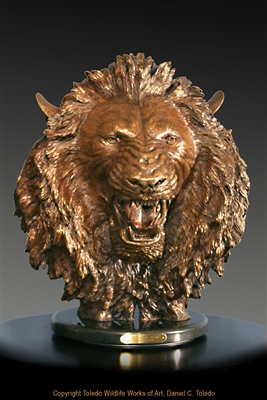 Lion bronze sculpture "The Roar of Africa" by wildlife sculptor Daniel C. Toledo, Toledo Wildlife Works of Art