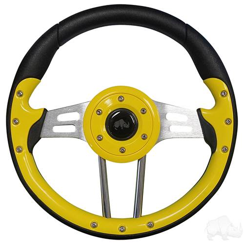 Aviator 4 Steering Wheel, Yellow Grip/Brushed Aluminum Spokes 