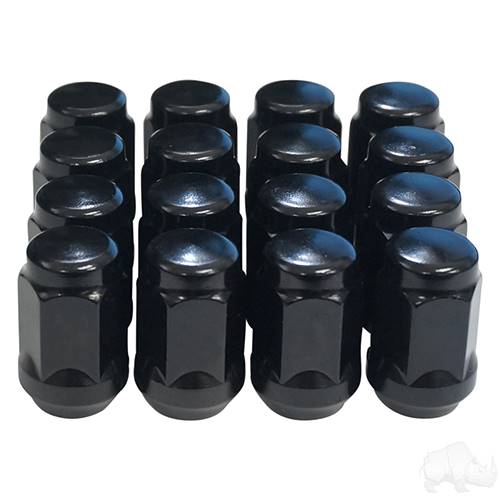 Lug Nut, BOX OF 16, Gloss Black Closed End Metric 12mm-1.25, OD 3/4"                                 