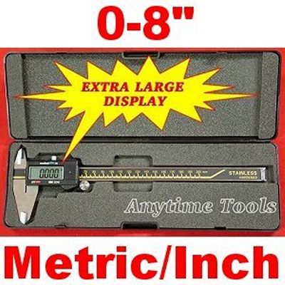 8" ELECTRONIC DIGITAL CALIPER w/LARGE DISPLAY and FRACTIONS