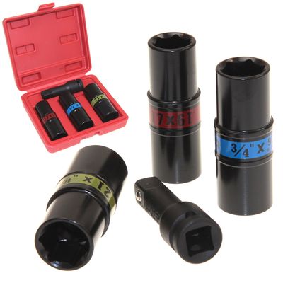 6 sizes in 3 Sockets IMPACT FLIP LUG NUT SOCKET SET METRIC SAE MAG WHEEL