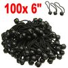 BLACK- 100 pc 6" Ball Bungee Cords Canopy Tarp Tie Down Straps