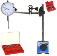 DIAL INDICATOR + MAGNETIC BASE w/FINE ADJUSTMENT + 22 POINT SET + CASE