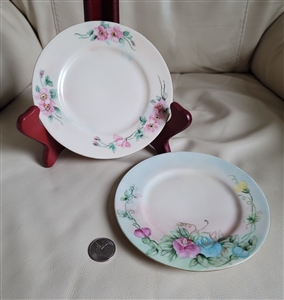 Lustre hand painted two floral plates artist sign