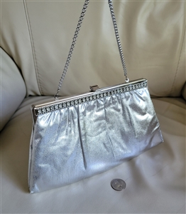 HL Harry Lavine silver tone clutch with chain