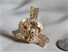 Satin gold tone beaded cut out bow design brooch