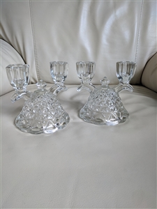 Vintage glass double candle holders in set of two