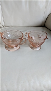 Sharon Pink Federal Glass creamer and sugar bowl