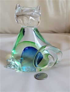 Clear glass Cat display green blue interior accent