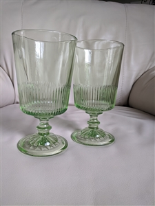 Green glass water goblets starburst square bottom