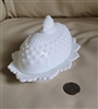 Fenton milk glass oval covered butter dish in beautiful design.