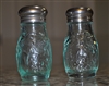 Aqua embossed glass salt and pepper shakers