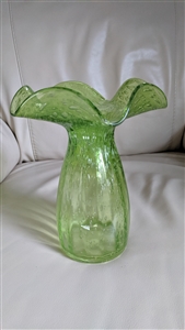 Vintage green bubble glass vase