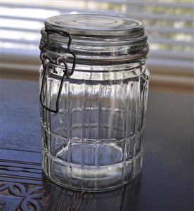 Stripe design Glass lidded jar with wire closure