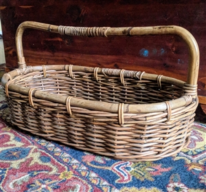 Large wicker woven oval storage basket with handle