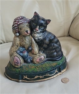 Cast Iron vintage colorful doorstop cats and bears