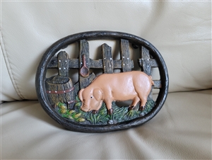 Cast Iron oval trivet in Farm style decor Pigs
