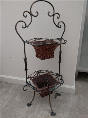 Iron and wicker flower pot