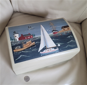 Nautical theme large lidded wooden box storage