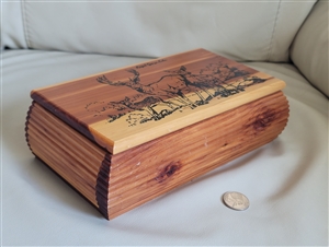 Cedar wood handmade storage box with Elk decor