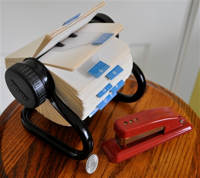 Retro Rolodex and metal stapler set