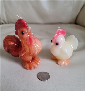 Vintage candles colorful Rooster and Hen set