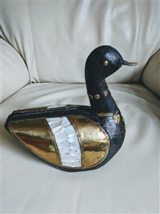 Wooden Duck in brass and mother of pearl decor