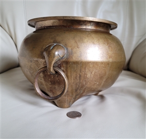 Antique brass vessel elephant handles