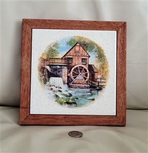 Windmill scenery handcrafted tile trivet by Deede