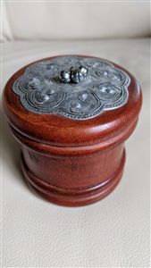 Ornate small trinket wooden box metal accent lid