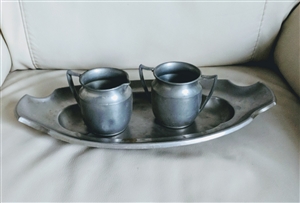 Manning Bowman pewter serving tray set decor