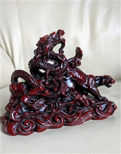 Chinese Serpentine Dragon and Tiger Red Resin
