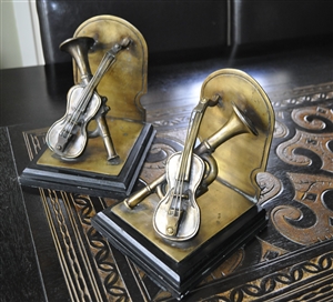 Bronze brass trumped and violin bookends