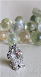 MONET satin silver color sitting puppy dog charm